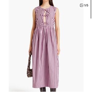 Ganni Striped Cotton-poplin Midi Dress size 34